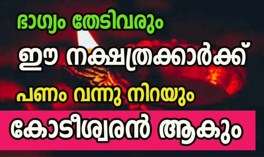 ഭാഗ്യത്തിന്റെ ആനുകൂല്യത്താൽ കോടീശ്വര യോഗം കൈവരുന്ന  നക്ഷത്രക്കാർ.