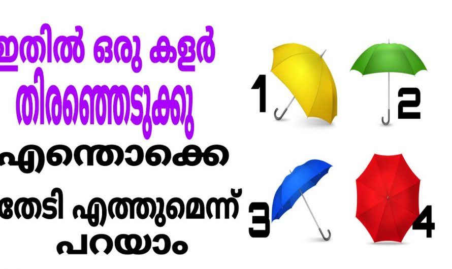 ഈ നിറങ്ങളിൽ ഏതെങ്കിലും ഒന്ന് തെരഞ്ഞെടുക്കു  നിങ്ങളുടെ ജീവിതത്തിലെ കാര്യങ്ങളെ മനസ്സിലാക്കാം.