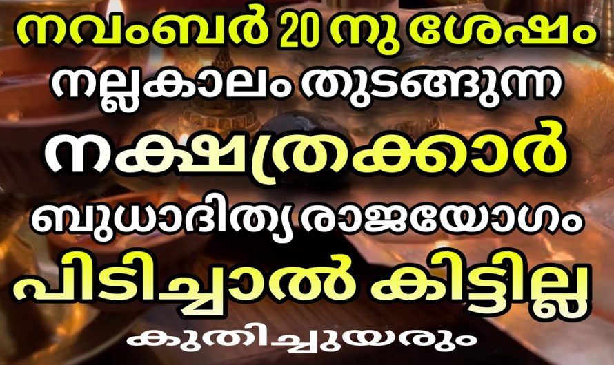 നവംബർ 20 മുതൽ  ഈ നക്ഷത്രക്കാരുടെ കുടുംബം മുഴുവൻ രക്ഷപ്പെടും..