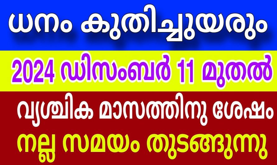 2024 ഡിസംബർ 11 മുതൽ ഇവർക്ക് ഇനി ധന വരവിന്റെ കാലഘട്ടം..